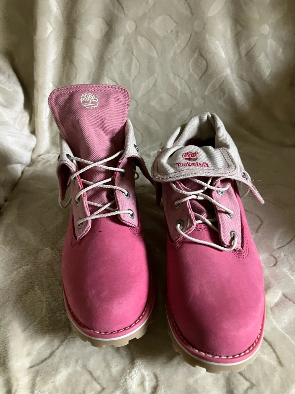 Timberland Pink Lace-Up Fold-Down kids Boots